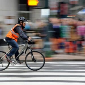 Bicyclist riding through NYC