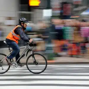 Bicyclist riding through NYC